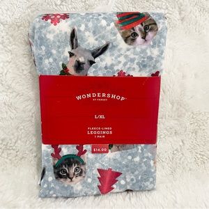 Target Wondershop Fleece Lined Leggings Llama Cat Christmas Holiday print L/Xl
